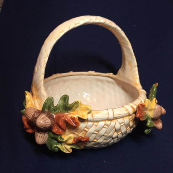 Vintage Ceramic Fall Autumn Basket with Handle 8"x7" - Picture 3 of 13
